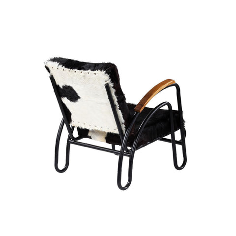 Daniel Antique Black Iron Frame with Black/White Hide and Wood Armrests Occasional Chair