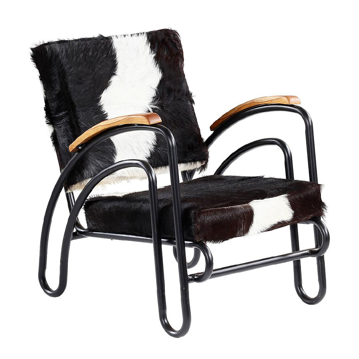 Daniel Antique Black Iron Frame with Black/White Hide and Wood Armrests Occasional Chair