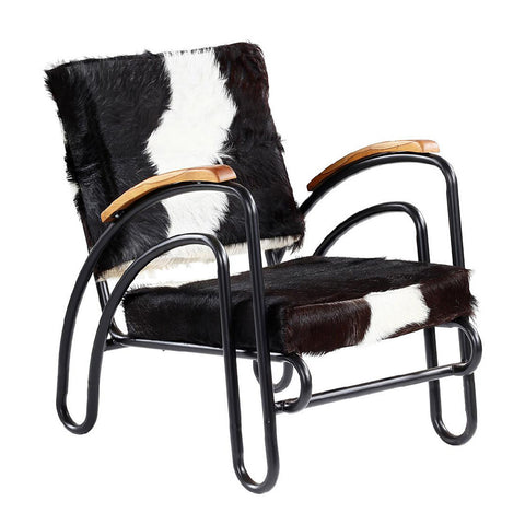 Daniel Antique Black Iron Frame with Black/White Hide and Wood Armrests Occasional Chair