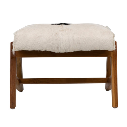 Henrietta Natural White and Black Finish with Natural Wood Frame Ottoman