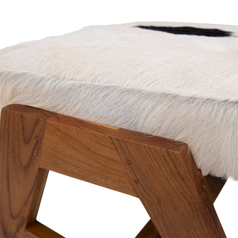 Henrietta Natural White and Black Finish with Natural Wood Frame Ottoman