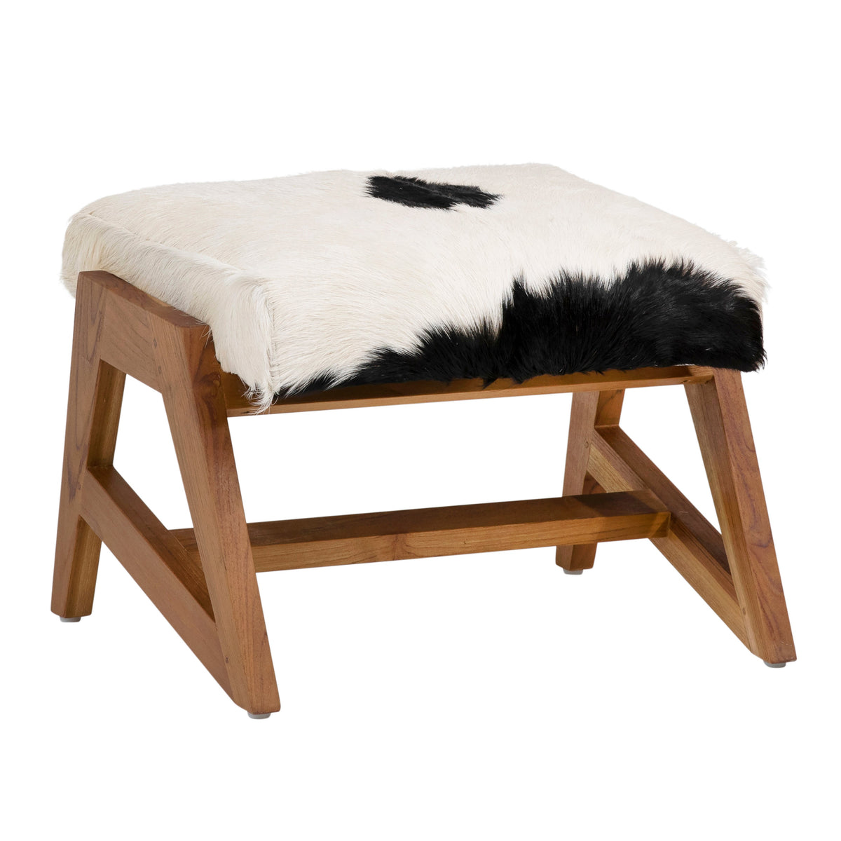 Henrietta Natural White and Black Finish with Natural Wood Frame Ottoman