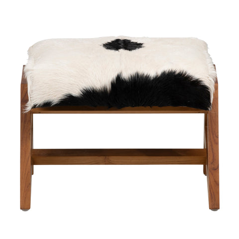 Henrietta Natural White and Black Finish with Natural Wood Frame Ottoman