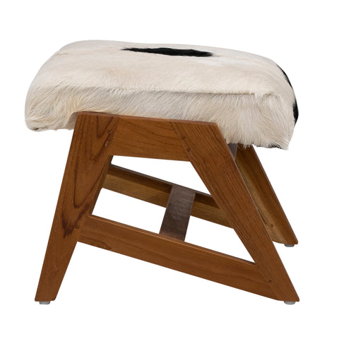 Henrietta Natural White and Black Finish with Natural Wood Frame Ottoman