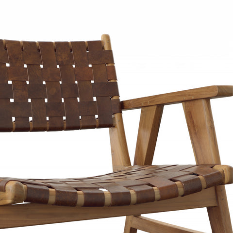 Sutri Natural Finish with Brown Leather Occasional Chair
