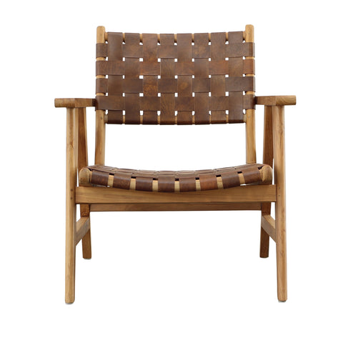 Sutri Natural Finish with Brown Leather Occasional Chair
