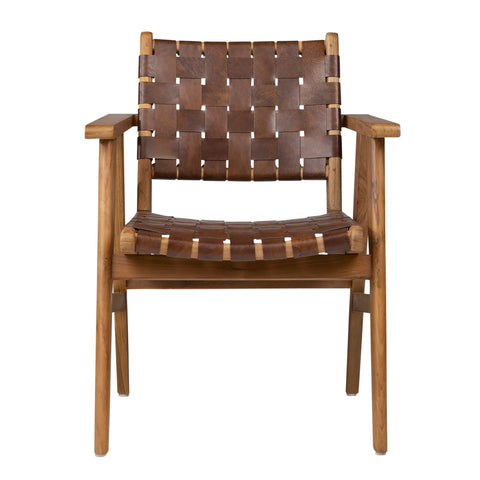Sutri Natural Finish with Brown Leather Dining Chair