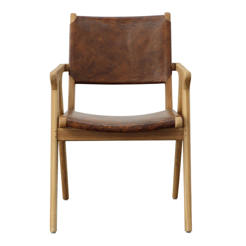 Oaklynn Natural and Antique Brown Leather Dining Chair