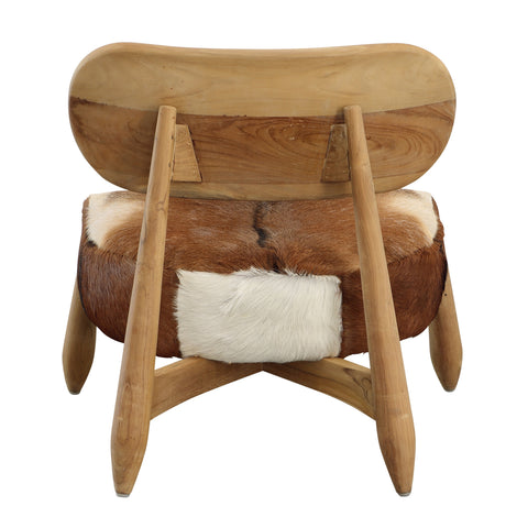 Guleen Brown and White Hide and Natural Wood Finish Occasional Chair