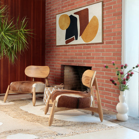 Guleen Brown and White Hide and Natural Wood Finish Occasional Chair