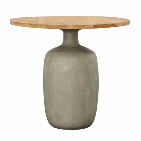 Egaleo Natural Wood and Grey Concrete Finish Outdoor Side Table