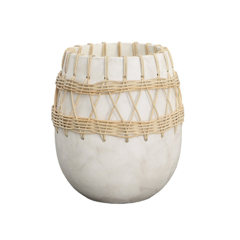 Agia Off White and Natural Rattan Vase