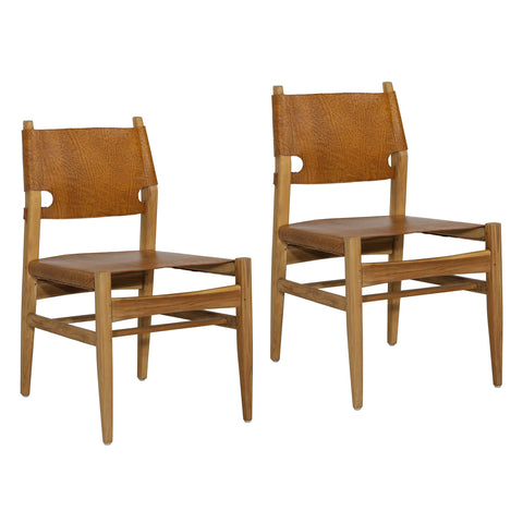 Rossana Natural and Antique Light Brown Leather Dining Chair Set Of 2