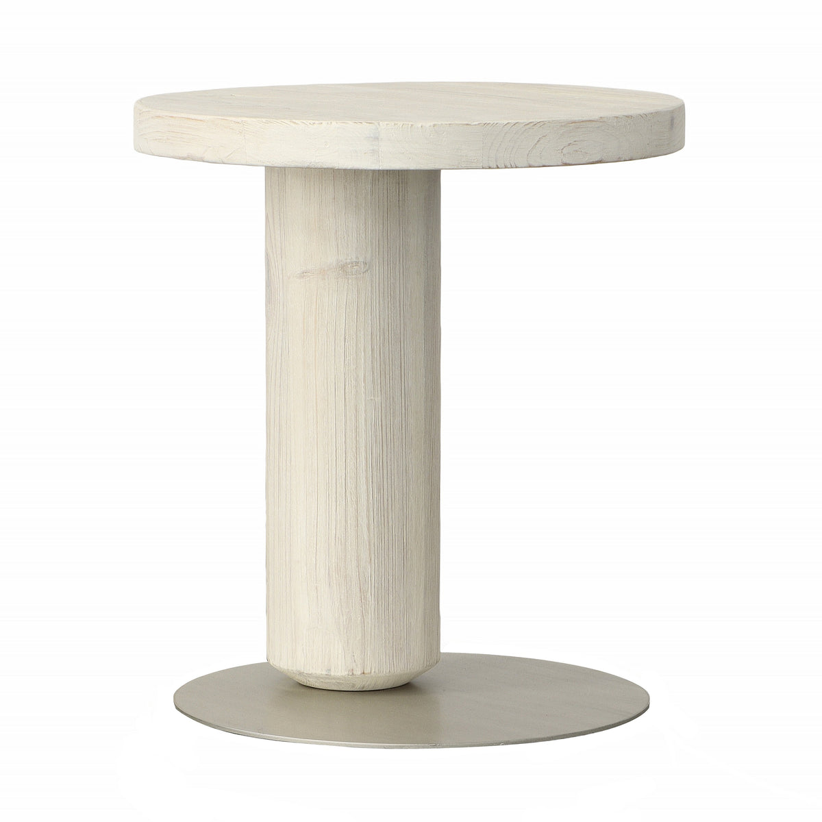 Oriole Whitewash Finish with Brushed Nickel Base Side Table