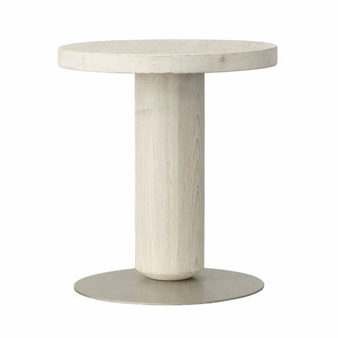 Oriole Whitewash Finish with Brushed Nickel Base Side Table