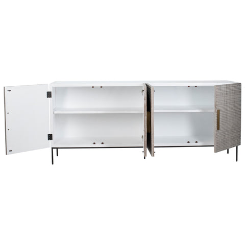 Miguel White with Light Grey Wash Doors and Black Iron Base Sideboard