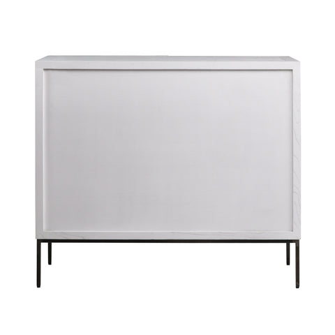 Miguel White with Light Grey Wash Doors and Black Iron Base Cabinet