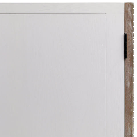 Miguel White with Light Grey Wash Doors and Black Iron Base Cabinet