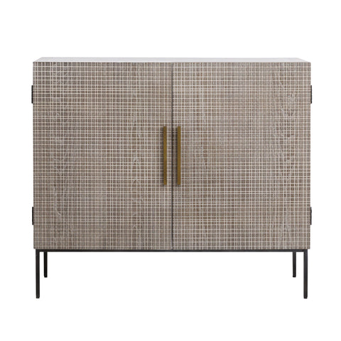 Miguel White with Light Grey Wash Doors and Black Iron Base Cabinet