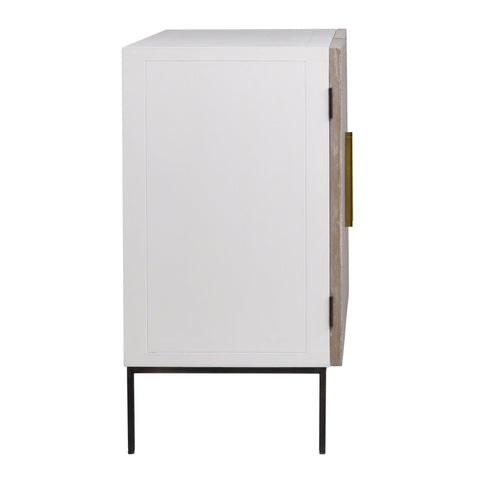 Miguel White with Light Grey Wash Doors and Black Iron Base Cabinet