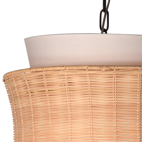 Chrisley White Lamp Shade with Natural Rattan and Matte Black Iron Pendant Light