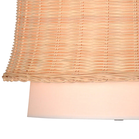 Chrisley White Lamp Shade with Natural Rattan and Matte Black Iron Pendant Light
