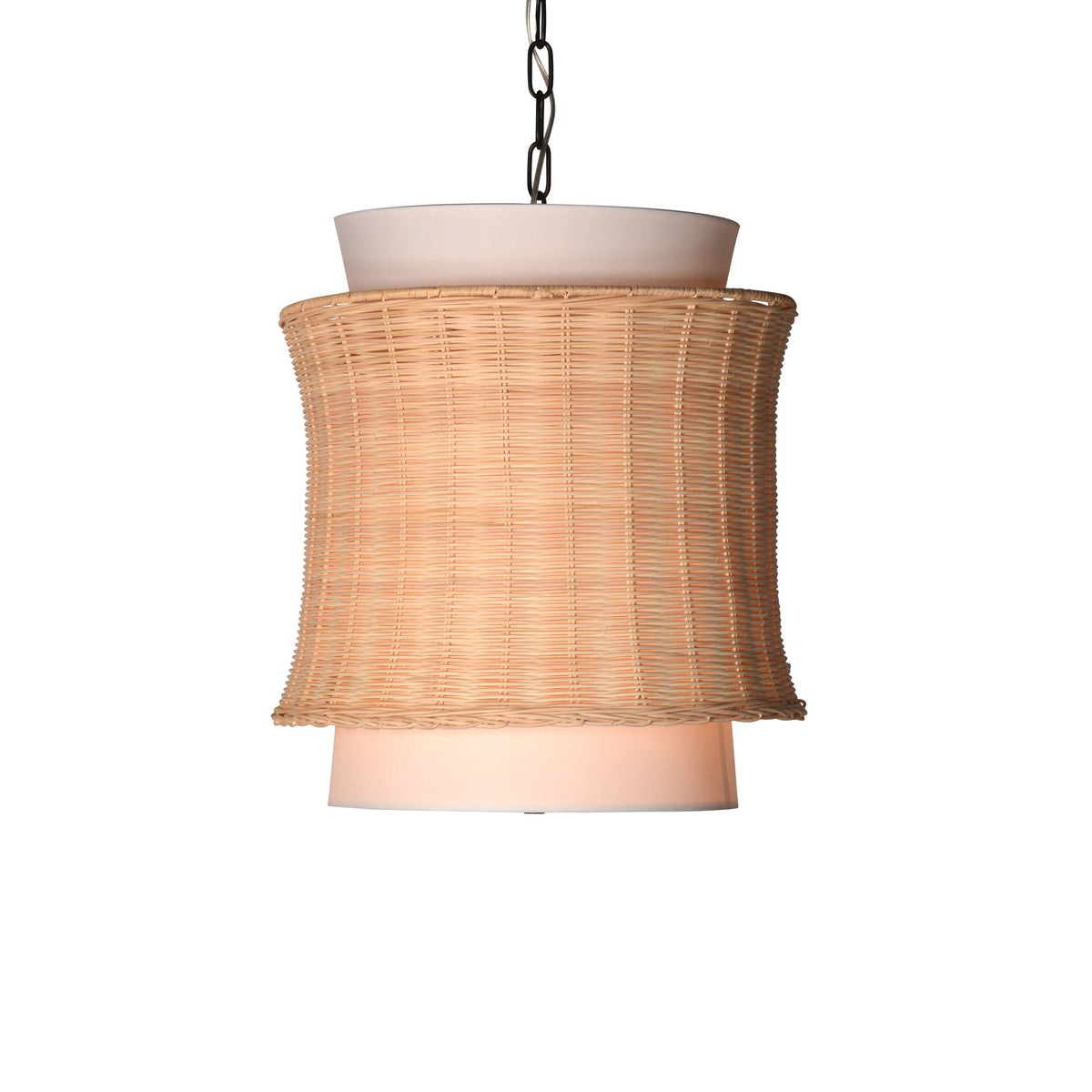 Chrisley White Lamp Shade with Natural Rattan and Matte Black Iron Pendant Light