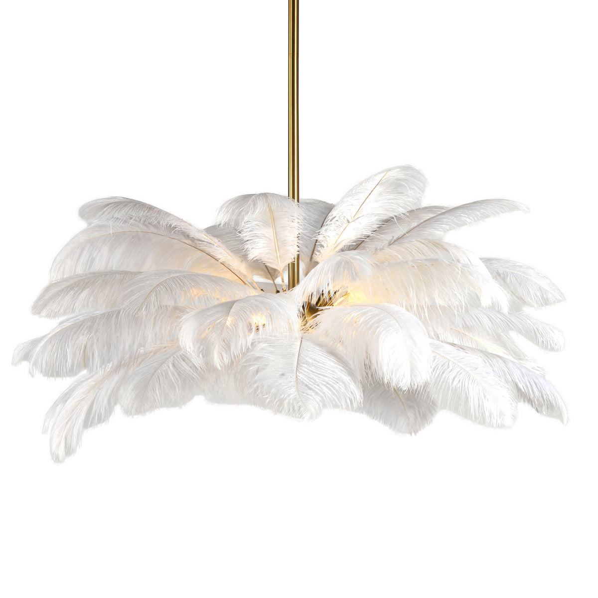 Dion Brass and White Feathers Chandelier