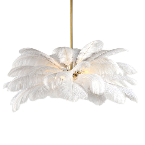 Dion Brass and White Feathers Chandelier