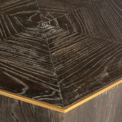 Luxor Ebony Finish and Antique Brass Hex Side Table