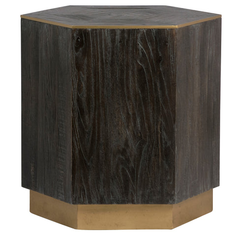 Luxor Ebony Finish and Antique Brass Hex Side Table