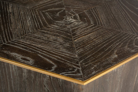 Luxor Ebony Finish and Antique Brass Hex Side Table