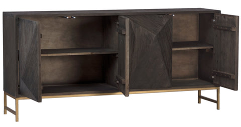 Bolzano Weathered Ebony Finish and Antique Brass Base Sideboard