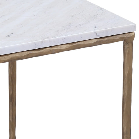 Salas White Marble and Brass Iron Finish Side Table