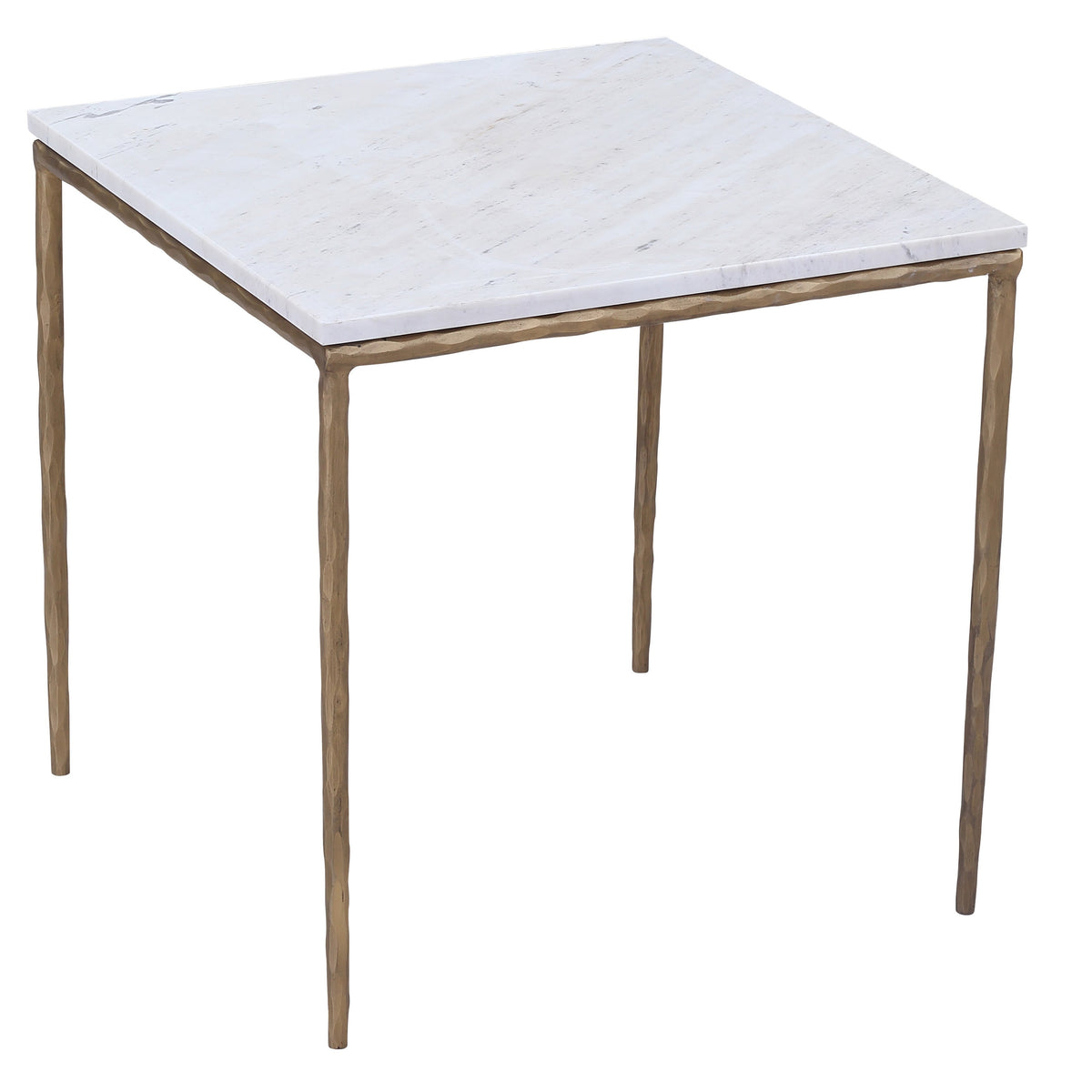 Salas White Marble and Brass Iron Finish Side Table