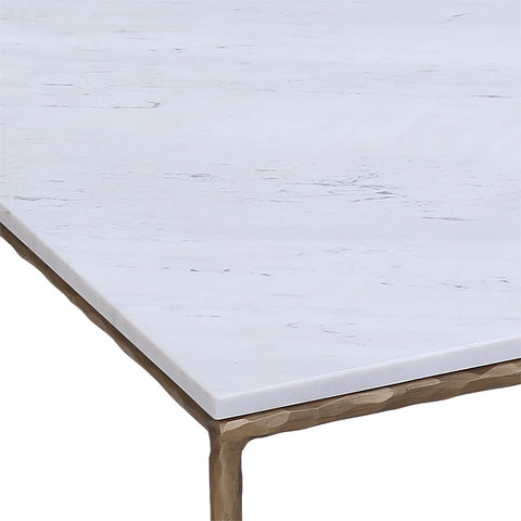 Salas White Marble and Brass Iron Finish Coffee Table