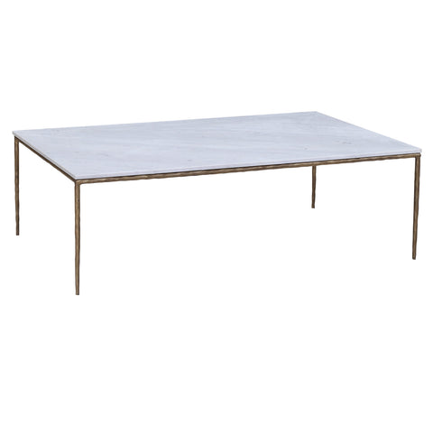Salas White Marble and Brass Iron Finish Coffee Table