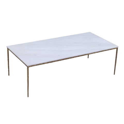 Salas White Marble and Brass Iron Finish Coffee Table