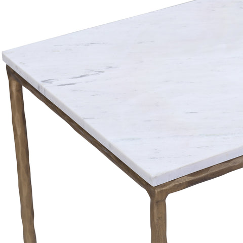 Salas White Marble and Brass Iron Finish Console Table