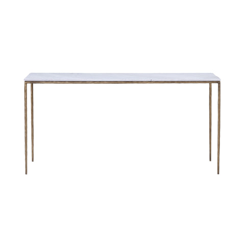 Salas White Marble and Brass Iron Finish Console Table