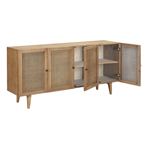 Mondale Natural Honey Wood and Natural Rattan Finish Sideboard