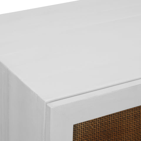 Potenza White Paint and Natural Rattan Finish Sideboard