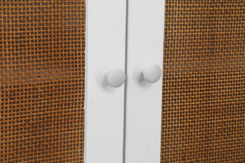 Potenza White Paint and Natural Rattan Finish Sideboard