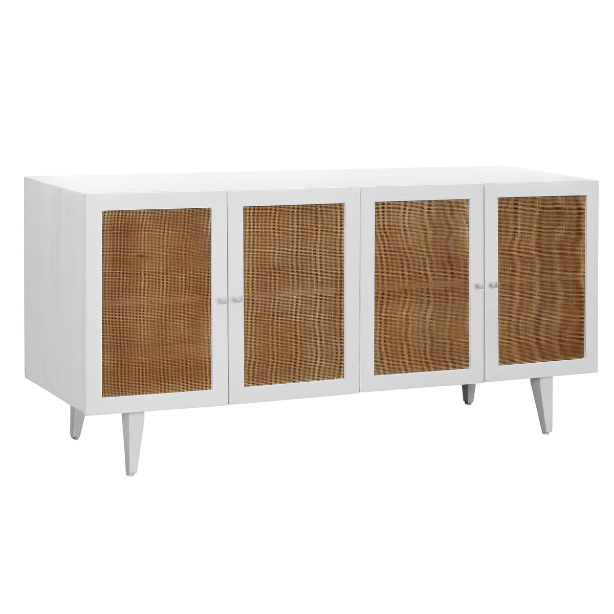 Potenza White Paint and Natural Rattan Finish Sideboard