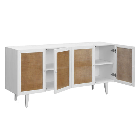 Potenza White Paint and Natural Rattan Finish Sideboard