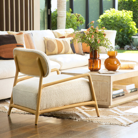 Donney Cream Boucle Upholstery and Natural Wood Finish Occasional Chair
