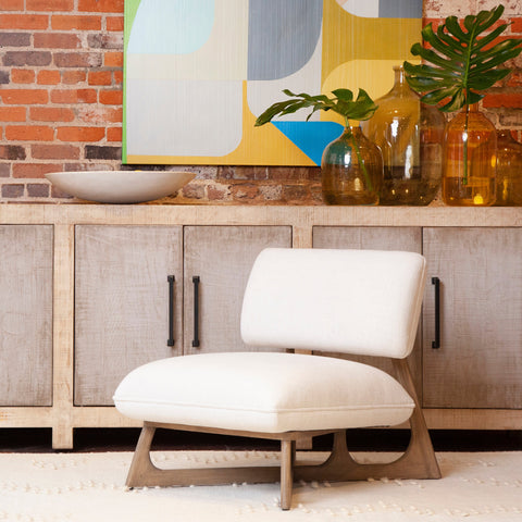 Moran Grey Wood Wash Finish and Off White Upholstery Occasional Chair