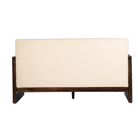 Silverio Dark Brown Finish and White Sand Color Fabric Sofa