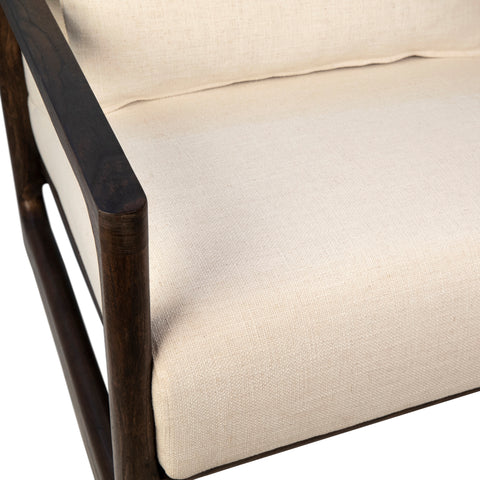 Silverio Dark Brown Finish and White Sand Color Fabric Sofa