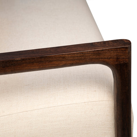 Silverio Dark Brown Finish and White Sand Color Fabric Sofa